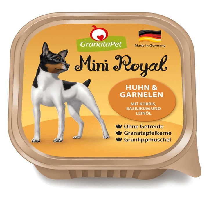 Nedves táp kutyáknak csirkével és garnélával, GranataPet Mini Royal, 150g