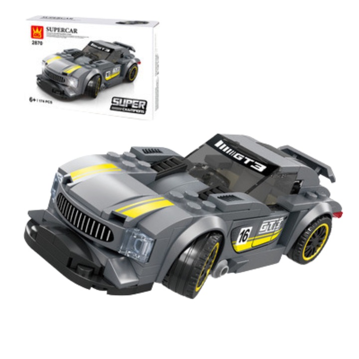 Innovium™ építőkészlet, AMG GT3 szuperautómodell, építőelemek versenyautók, mérnöki készlet gyerekeknek és felnőtteknek, 174 darab, 15 × 7,5 × 4,5 cm-es méret, prémium ABS, 300 gramm, fekete