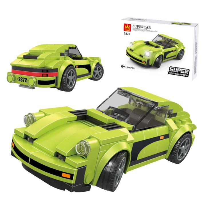 Innovium™ építőkészlet, Super Car Model 911 Turbo S, építőelemek versenyautók, mérnöki készlet gyerekeknek és felnőtteknek, 161 darab, 15 × 7,5 × 4,5 cm-es méret, prémium ABS, 300 gramm, zöld