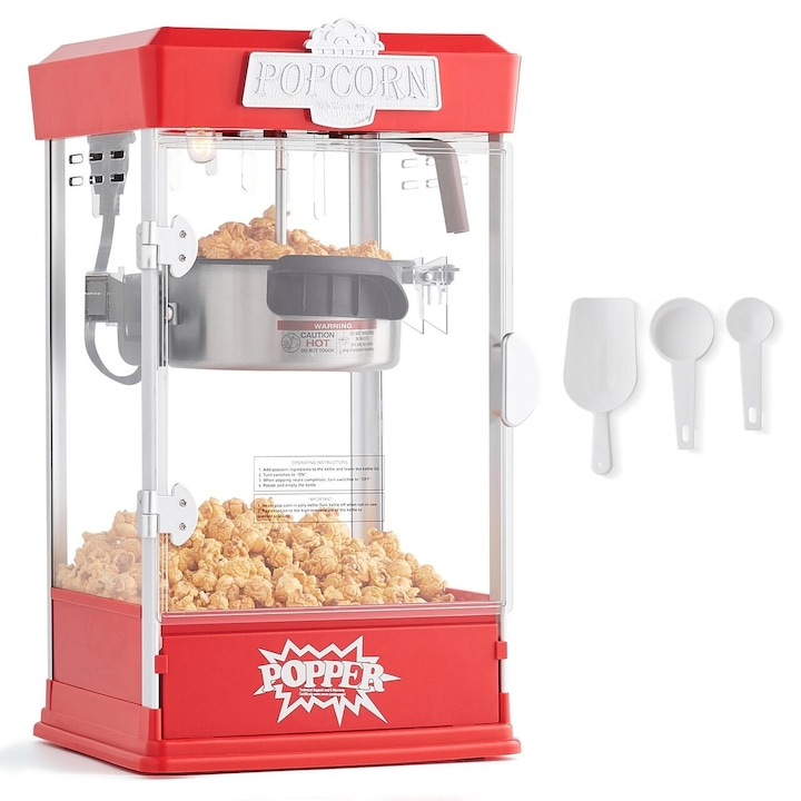 Автоматична машина Popcorn Cinema, капацитет 7 л, мощност 480 W, Червена, 275x240x485 mm