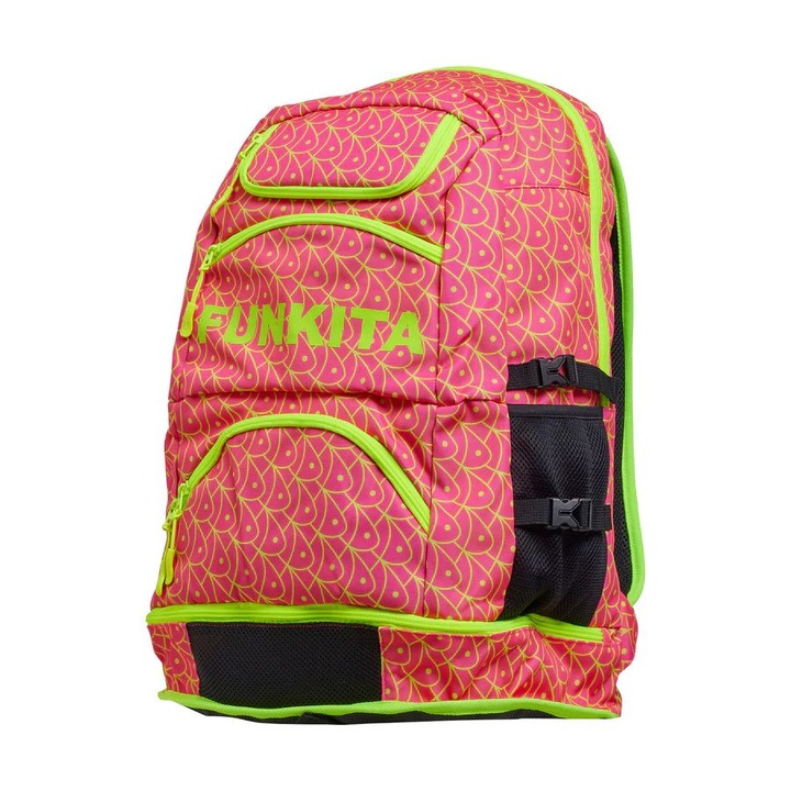 Rucsac Funkita Elite Squad 36L, coral, pentru inot, cu compartiment pentru laptop, impermeabil