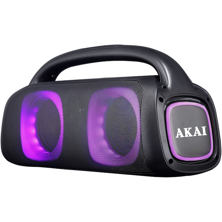 Преносима тонколона AKAI ABTS-100, 60W, Bluetooth, FM радио, USB, Aux In, LED светлина, Черен