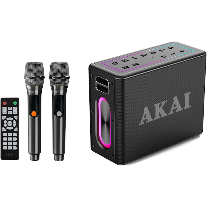 Преносима тонколона AKAI ABTSW-120, 80W, Bluetooth, TWS, USB, Aux In, IPX6, Черен