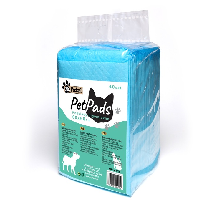 Asternuturi igienice pentru caini, Mr. Pretzel, foarte absorbante, 60x60cm, set 40 bucati