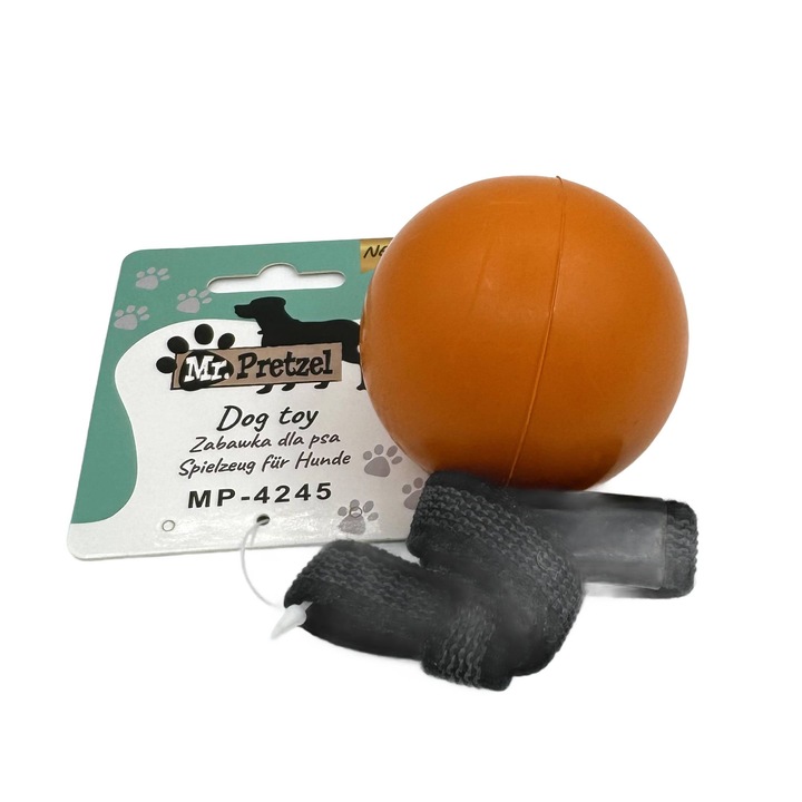 Minge pentru caini Mr. Pretzel, 6cm, grea, cu sfoara