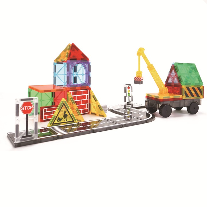 Set de Constructi HNSMART, Magnetic Tiles 3D, Elemente Magnetice, variante de asamblare, 40 Piese, Multicolor, 3 ani +