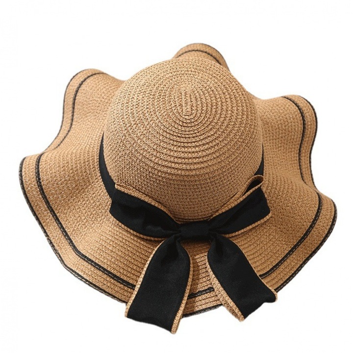 Palarie de plaja dama, AONYIYI, Paie, Maro, 56-58cm