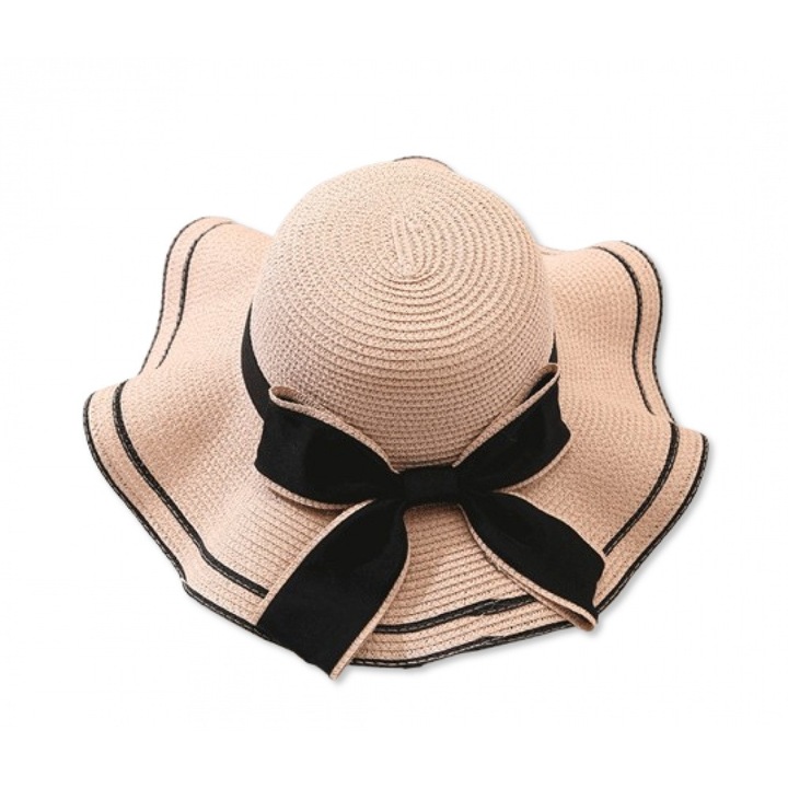 Palarie de plaja dama, AONYIYI, Paie, Roz, 56-58cm