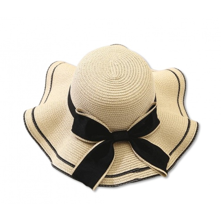 Palarie de plaja dama, AONYIYI, Paie, Bej, 56-58cm