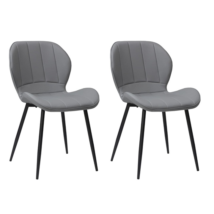 Set 2 scaune Topaz gri, piele ecologica, picioare metalice negre, 86x50 cm