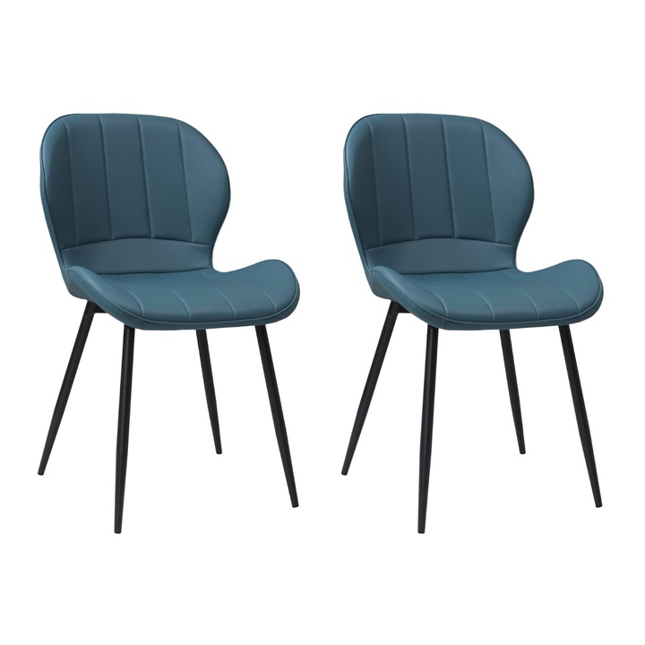 Set 2 scaune Topaz turcoaz, piele ecologica, picioare metalice negre, 86x50 cm