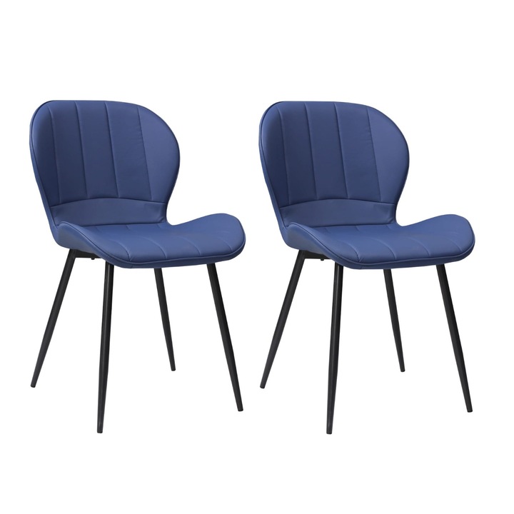 Set 2 scaune Topaz albastru, piele ecologica, picioare metalice negre, 86x50 cm