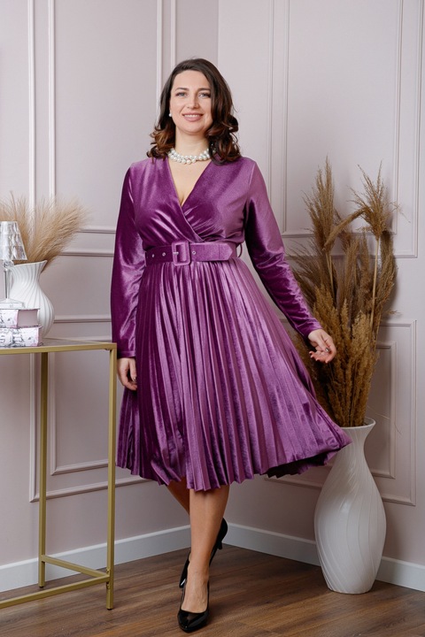 Рокля Emily от лилаво плисирано кадифе с паднал бюст, One Size INTL