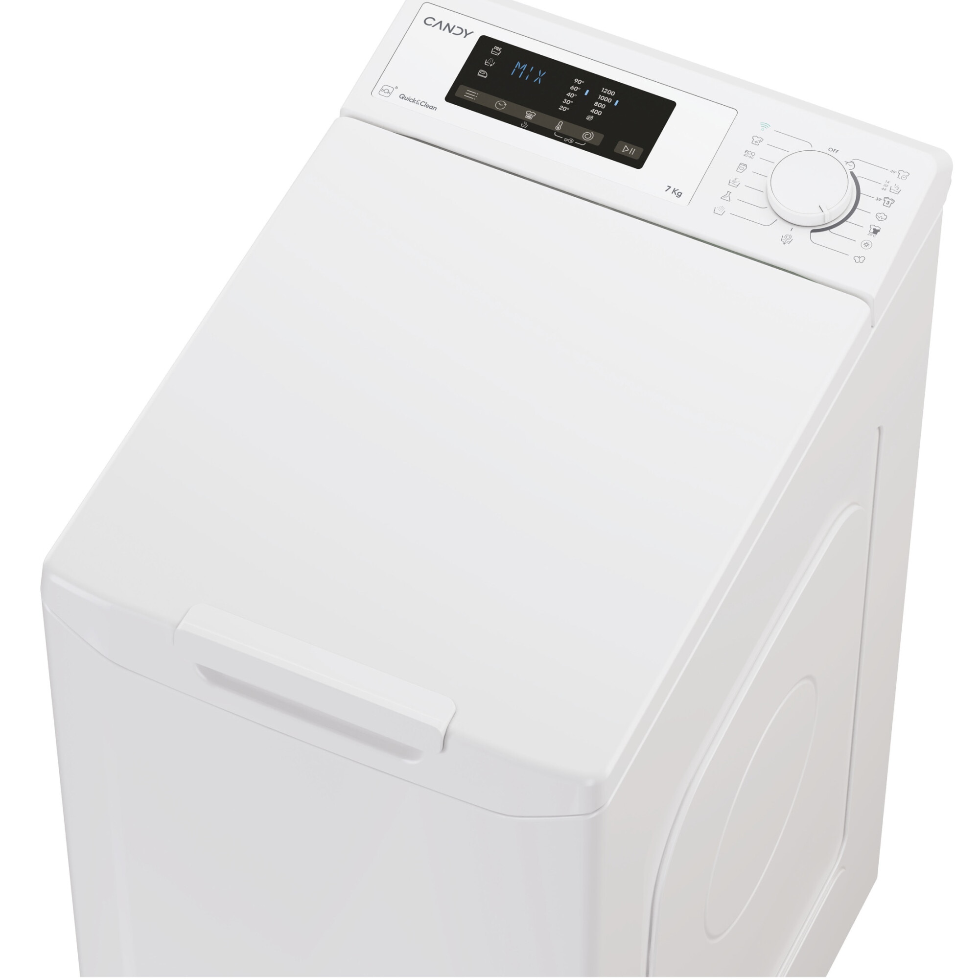 Masina de spalat rufe cu incarcare verticala Candy TCA273D3-S, 7 kg, 1200 RPM, Display 3D,Wifi,Mix Power Systems, Gentle touch opening, Clasa C, Alb