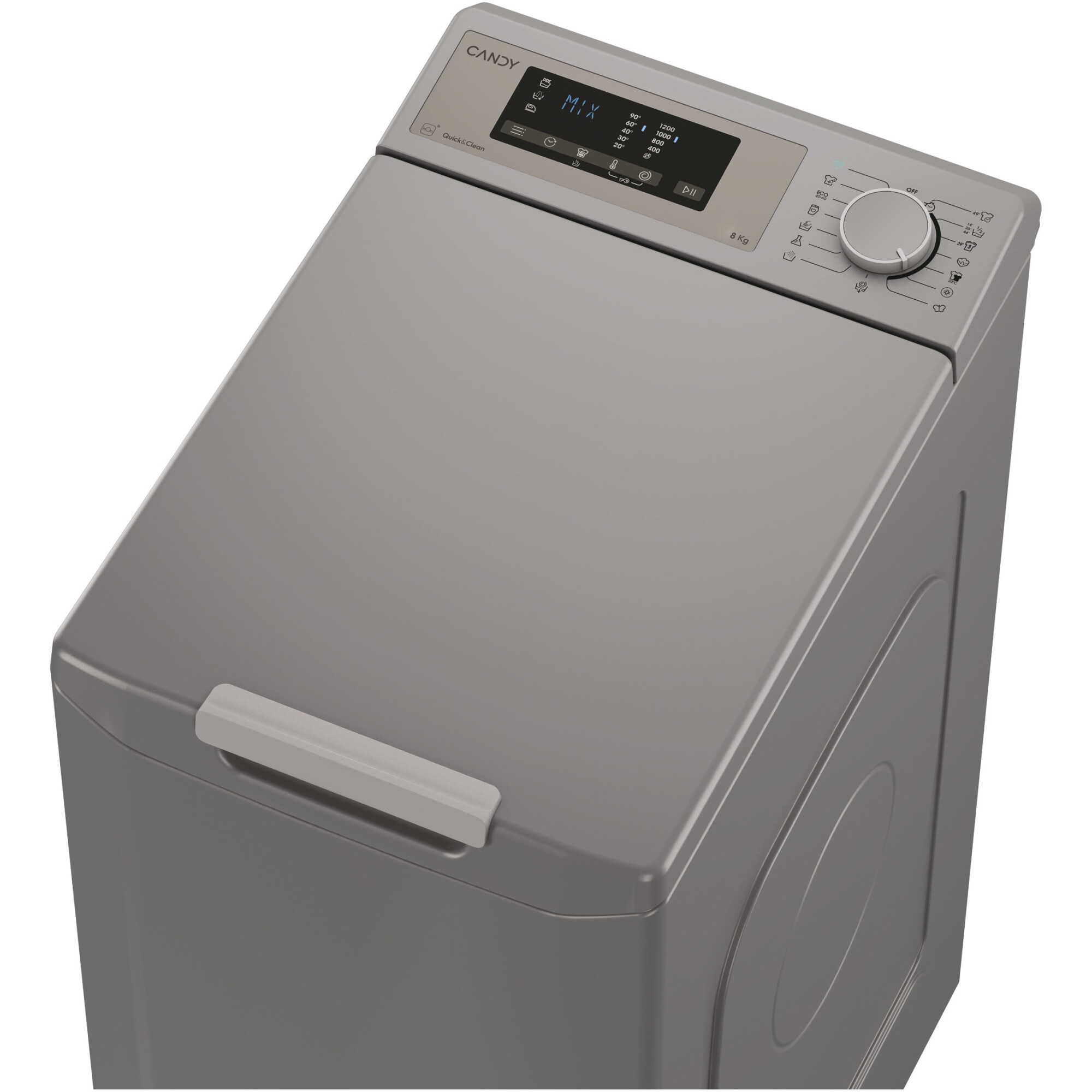 Masina de spalat rufe cu incarcare verticala Candy TCA283DR2-S, 8 kg, 1200 RPM, Display 3D, Wifi,Mix Power Systems, Gentle touch opening, Clasa D, Antracit