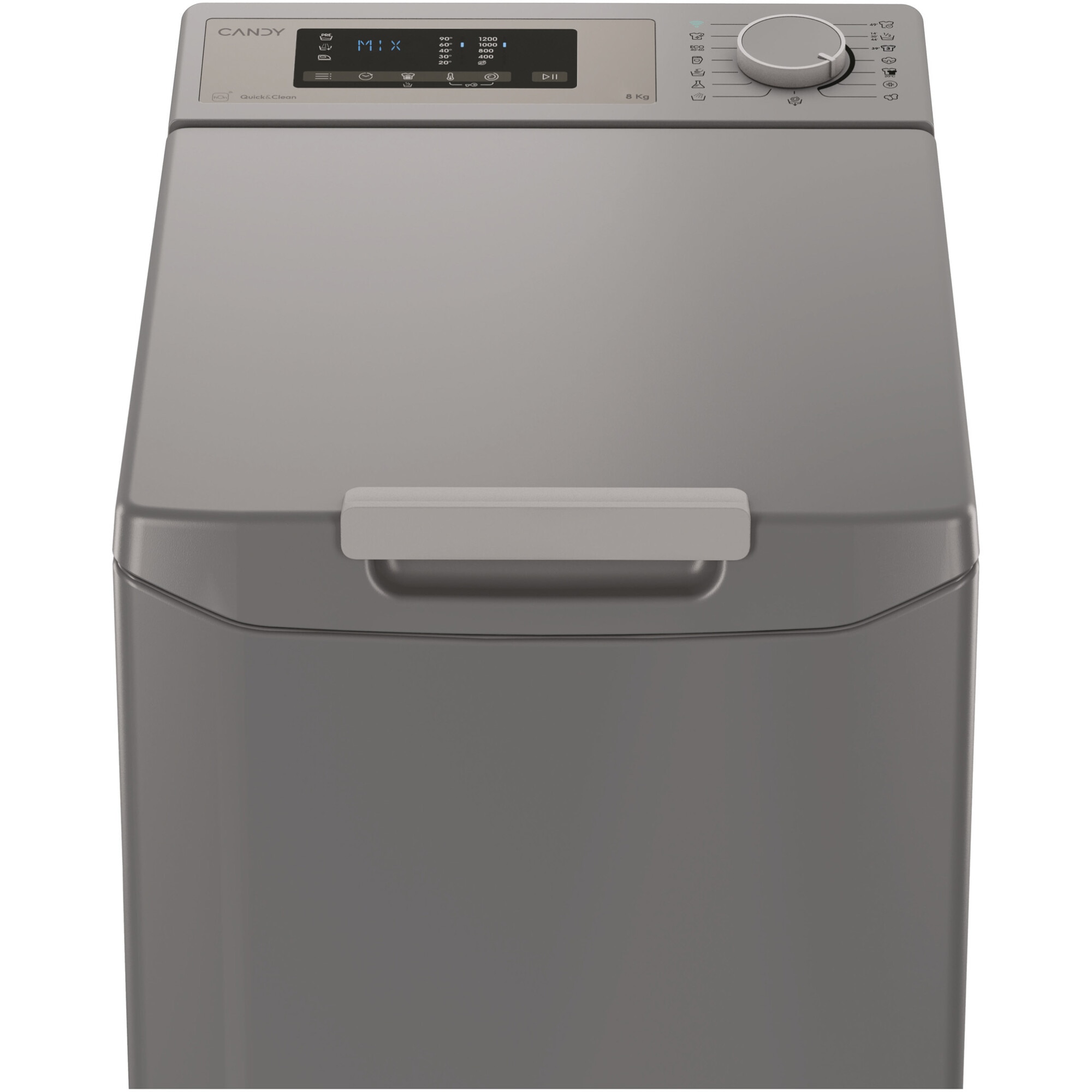 Masina de spalat rufe cu incarcare verticala Candy TCA283DR2-S, 8 kg, 1200 RPM, Display 3D, Wifi,Mix Power Systems, Gentle touch opening, Clasa D, Antracit