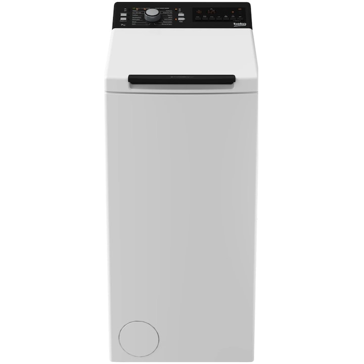 Вертикална пералня Beko BTL1WFP10724, 7 кг, 1200 об/мин, Клас D, Еко монитор, Aqua Saver, Цветове 15°, ProSmart инверторен мотор, Меко отваряне, Бял