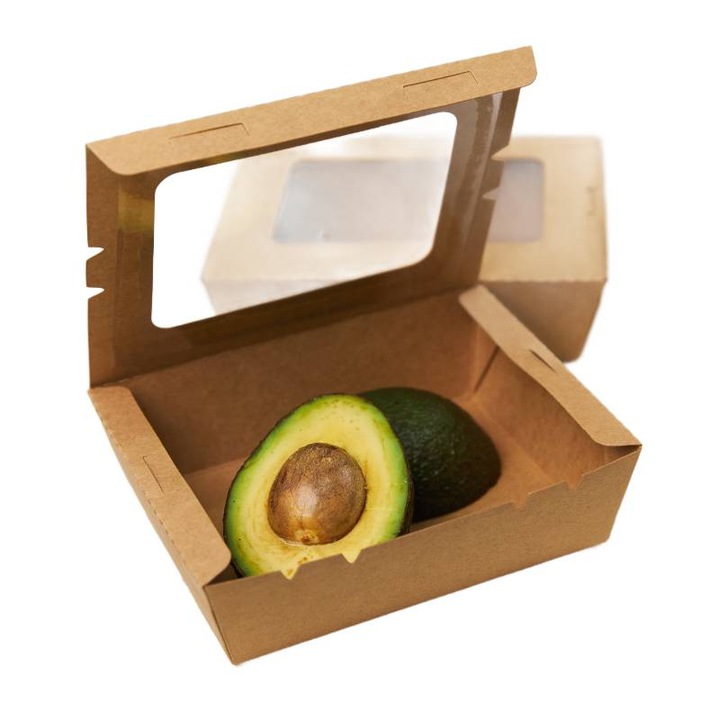 Set 50 caserole din carton, cu fereastra, 900 ml, maro