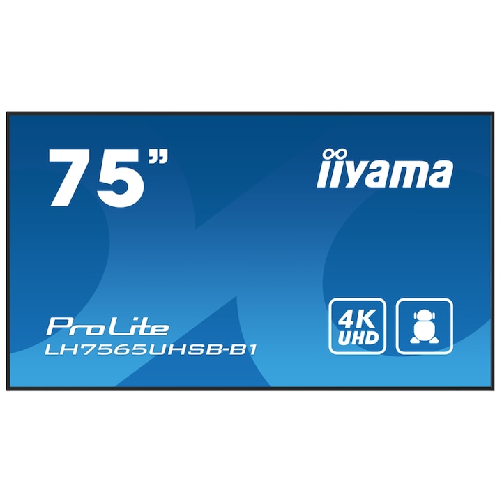 Professzionális IPS LED képernyő Iiyama 74,5" LH7565UHSB-B1, UHD (3840 x 2160), HDMI, DisplayPort, hangszórók (fekete)
