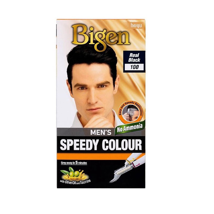 Професионална боя за мъже, включен крем и апликатор, Bigen, тъмно черна