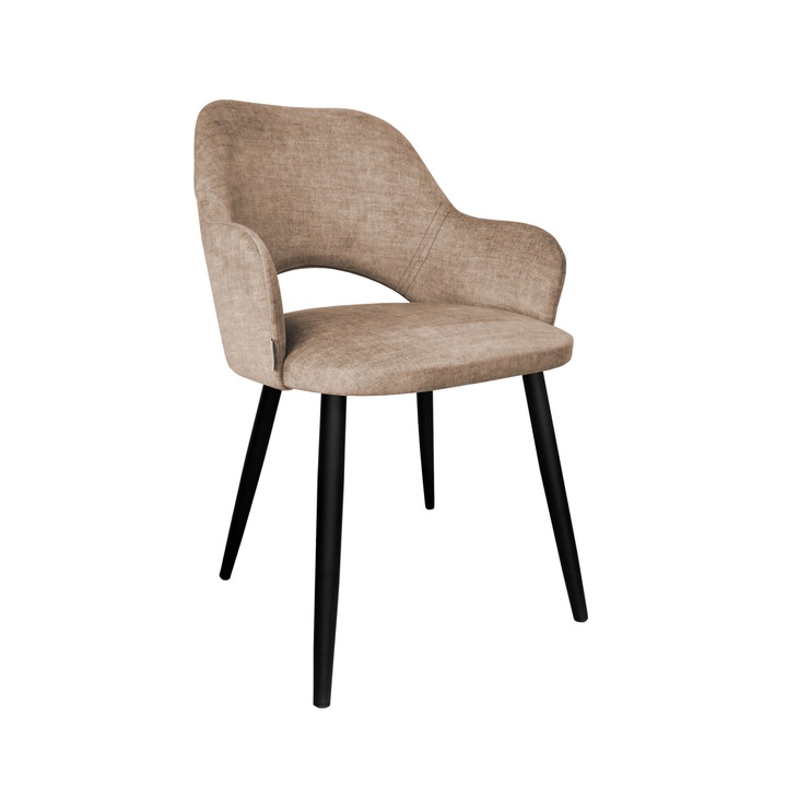 Milano szék, Atos, bársony kárpitozás, fa váz, 76x50x54cm, bézs/fekete