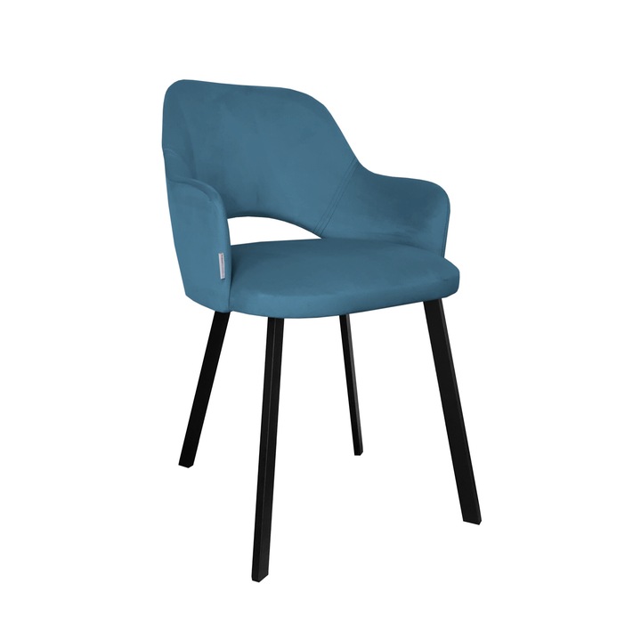 Milano szék, Atos, bársony kárpitozás, favázas, 76x50x54cm, kék/fekete