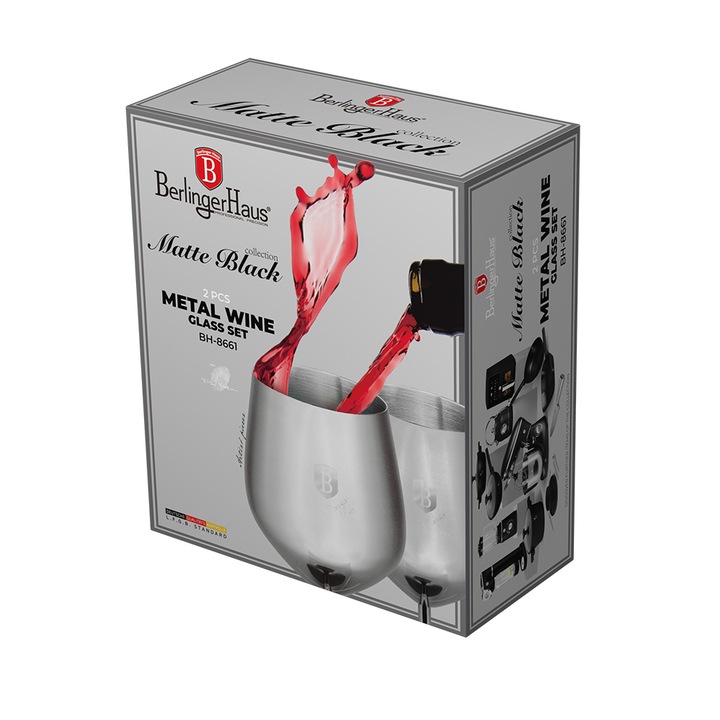 Комплект метални чаши за вино, Berlinger Haus, BH8661