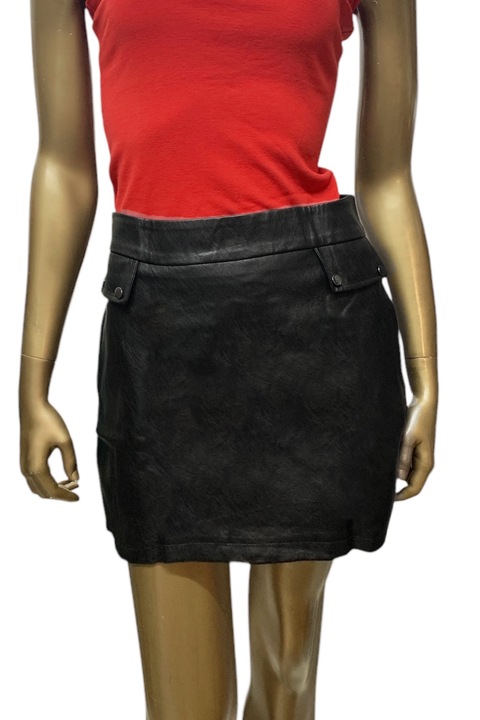 Fusta scurta pentru femei Vanilla 1921-182, Buzunare decorative, Piele ecologica, L, Negru