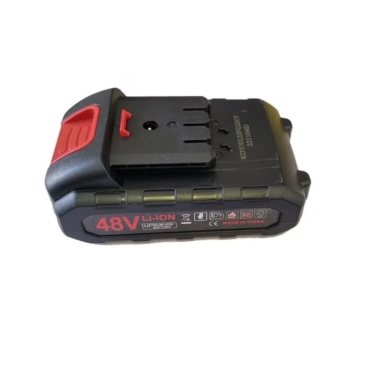 Универсална 48 V Li-Ion батерия, Welora, 8800 mAh, C 3 извода и гнездо за зареждане, За мини триони или електрически триони, Черна