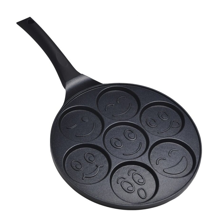 Тиган за палачинки с Емоджи, Welora, Cъвместим с Керамични и газови котлони, Диаметър 26,5 см, Черен