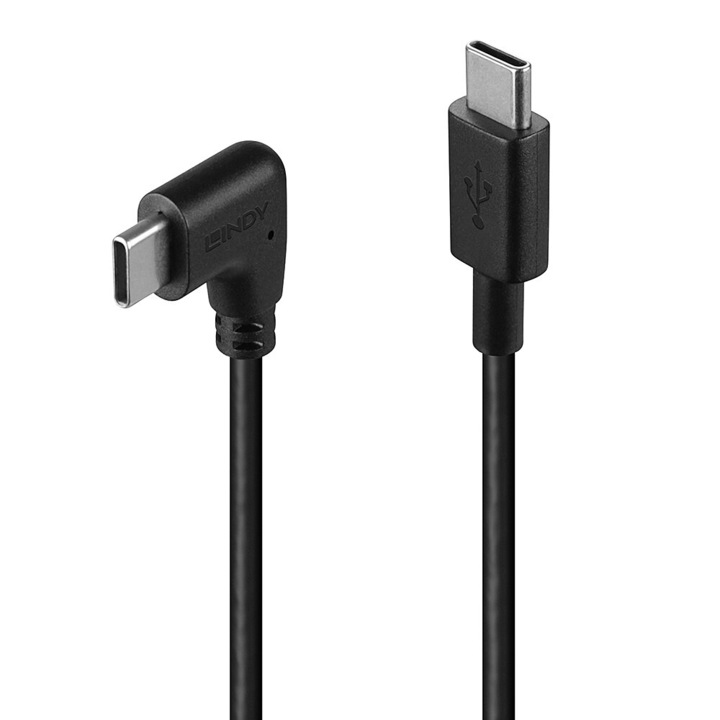 Кабел LINDY LNY-32005, USB 2.0 USB-C към USB-C, 90° под ъгъл, десен, 1м