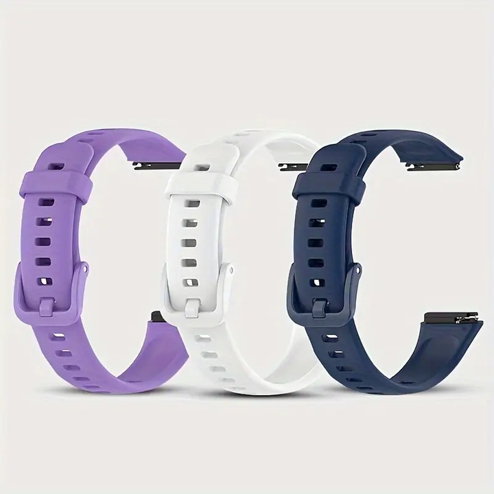 3 db-os készlet. Huawei Band 7 Fitness karkötőpántok, szilikon, lila/fehér/tengerszín