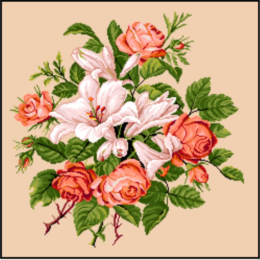 Crini si trandafiri - kit goblen cu diagrama color
