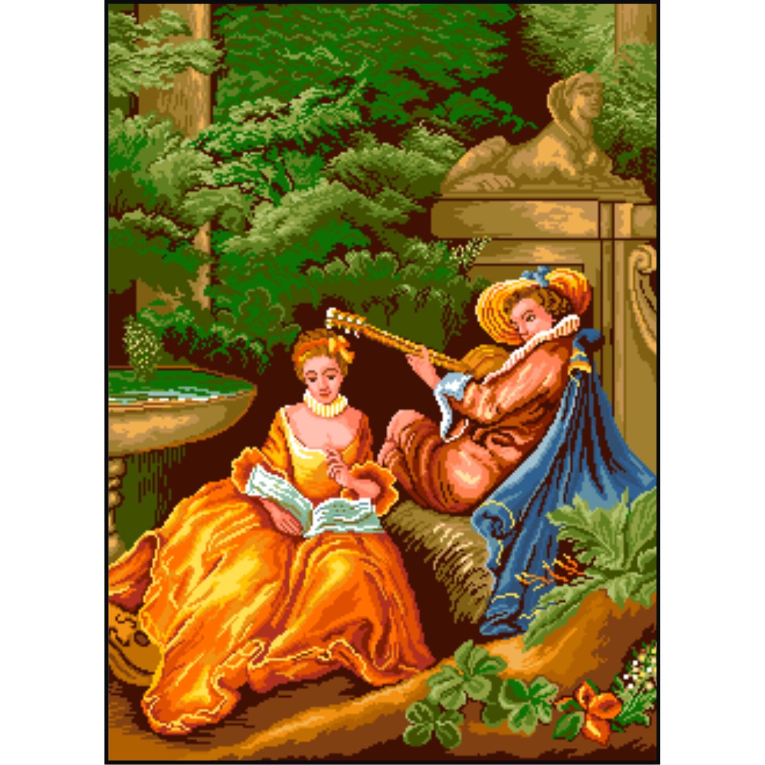 Concert in parc 2 personaje - kit goblen cu panza imprimata