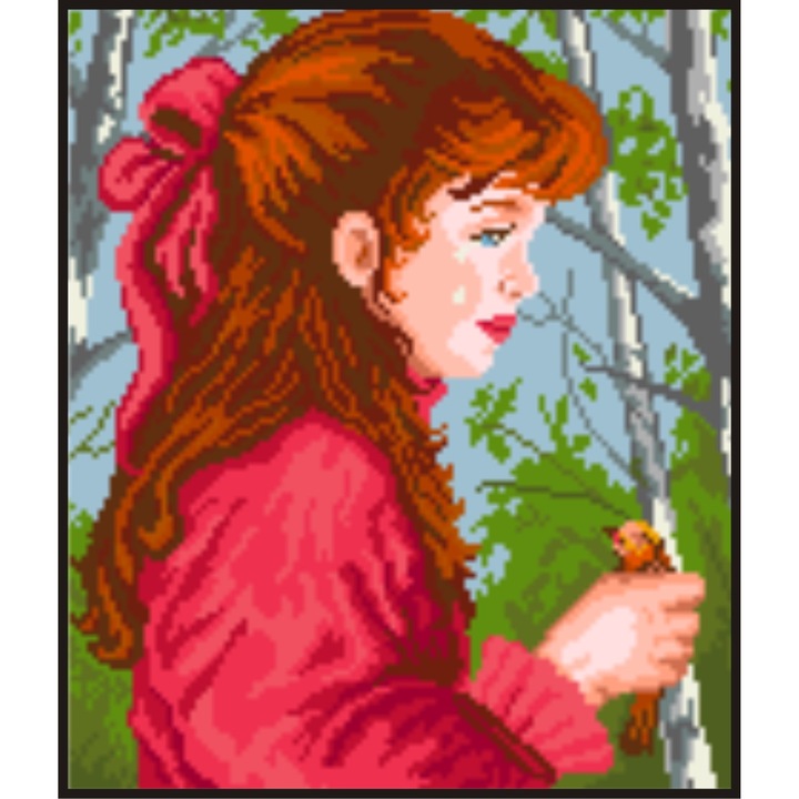 Fetita inlacrimata - kit goblen cu diagrama alb-negru