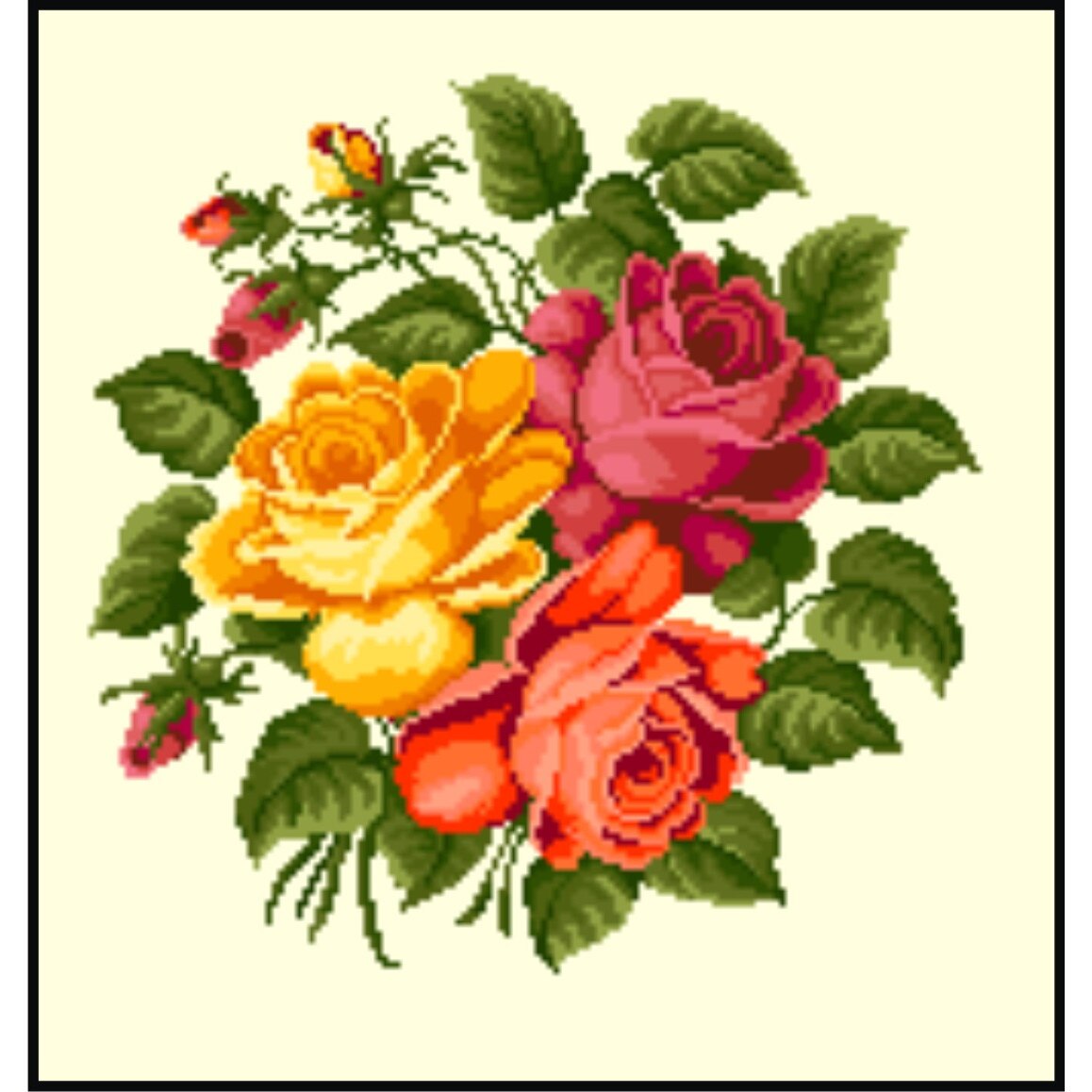 Buchet cu trandafiri - kit goblen cu panza imprimata