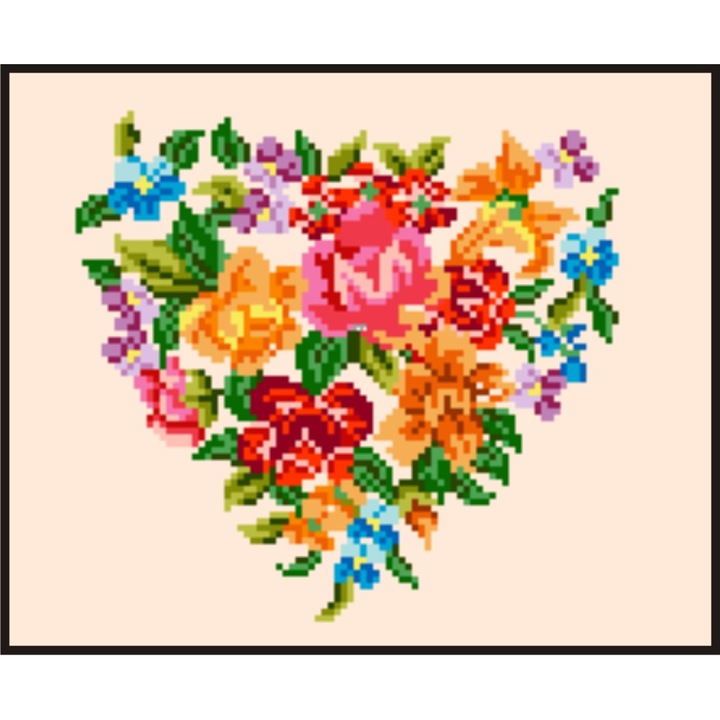 Flori in inimioara - kit goblen cu diagrama color