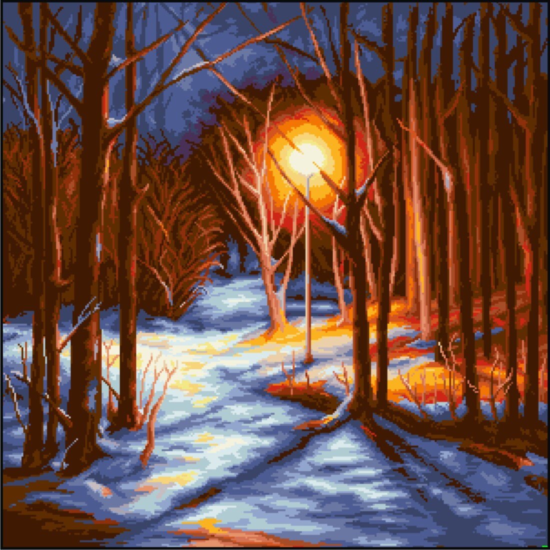 Noapte in parc - kit goblen cu panza imprimata