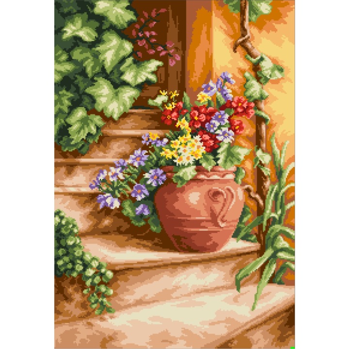 Trepte cu flori - kit goblen cu diagrama color