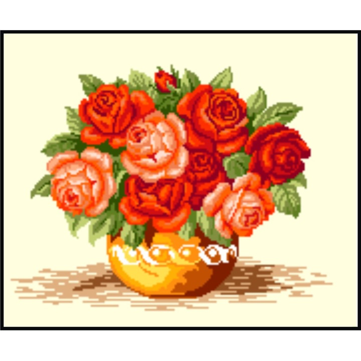 Vas cu trandafiri - kit goblen cu diagrama alb-negru
