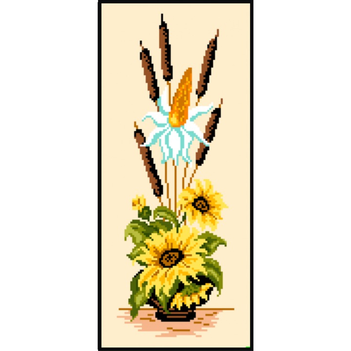 Ikebana cu floarea soarelui - kit goblen cu panza imprimata