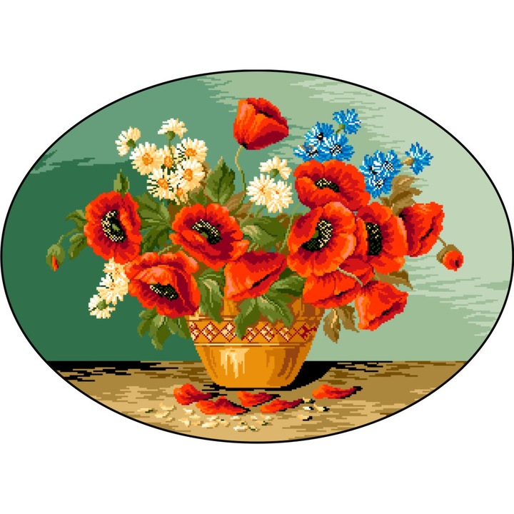 Flori de camp - kit goblen cu diagrama alb-negru