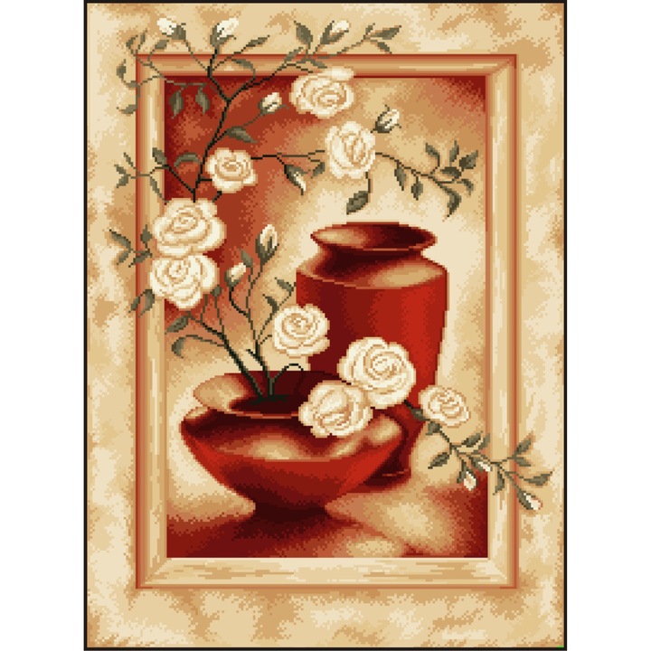 Crengute de roze - kit goblen cu panza imprimata