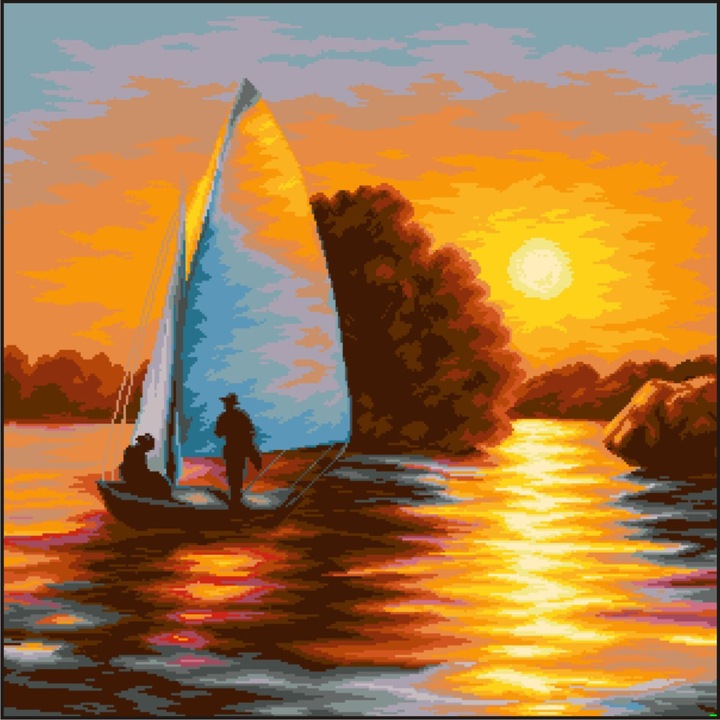 Vela albastra in asfintit - kit goblen cu diagrama alb-negru