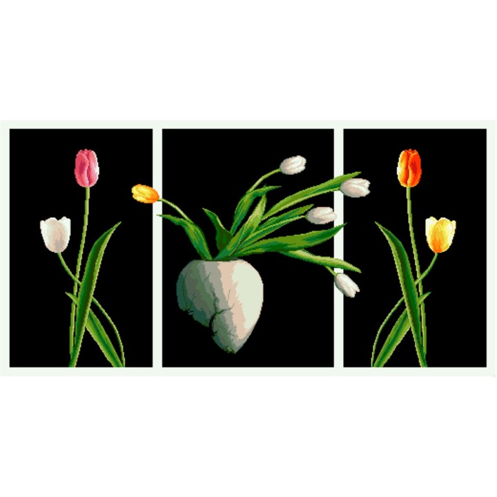 Triptic cu lalele - kit goblen cu panza imprimata