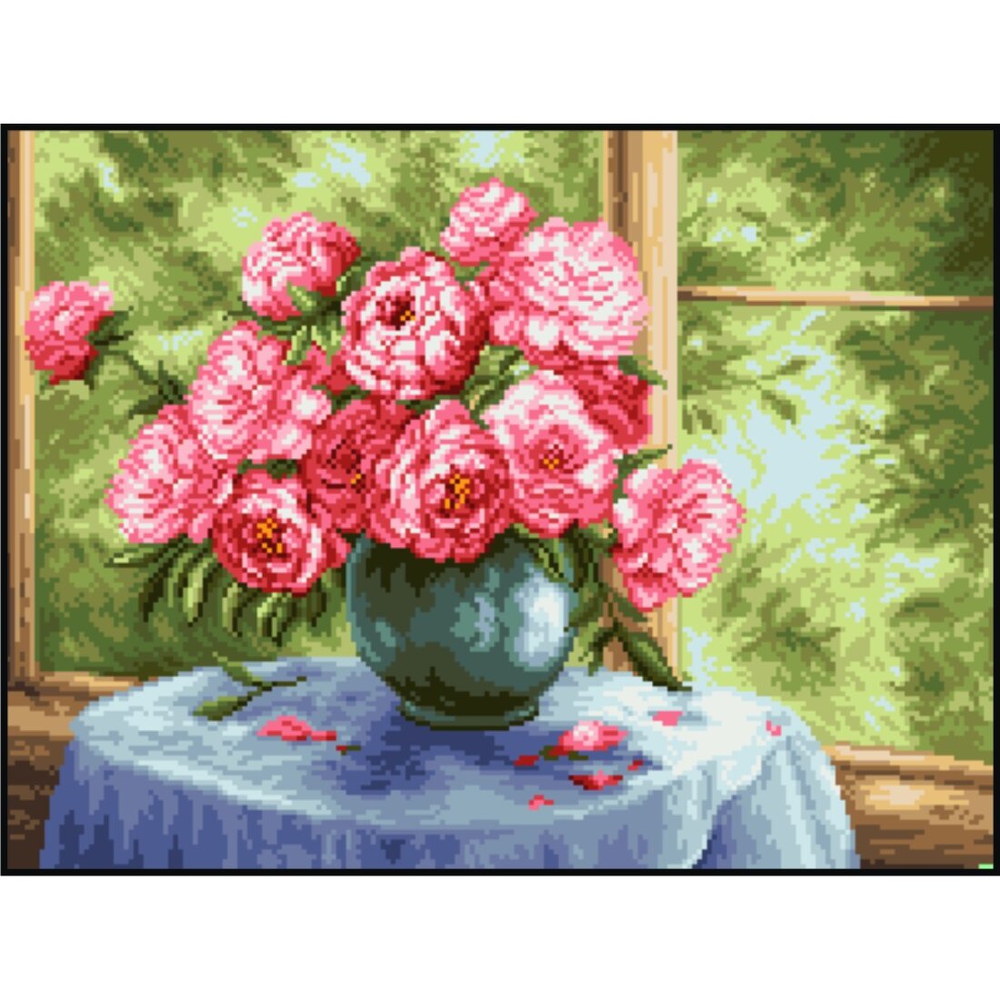 Fereastra imbujorata - kit goblen cu diagrama color