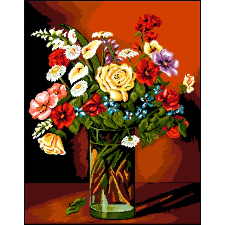 Pahar cu flori - kit goblen cu diagrama color