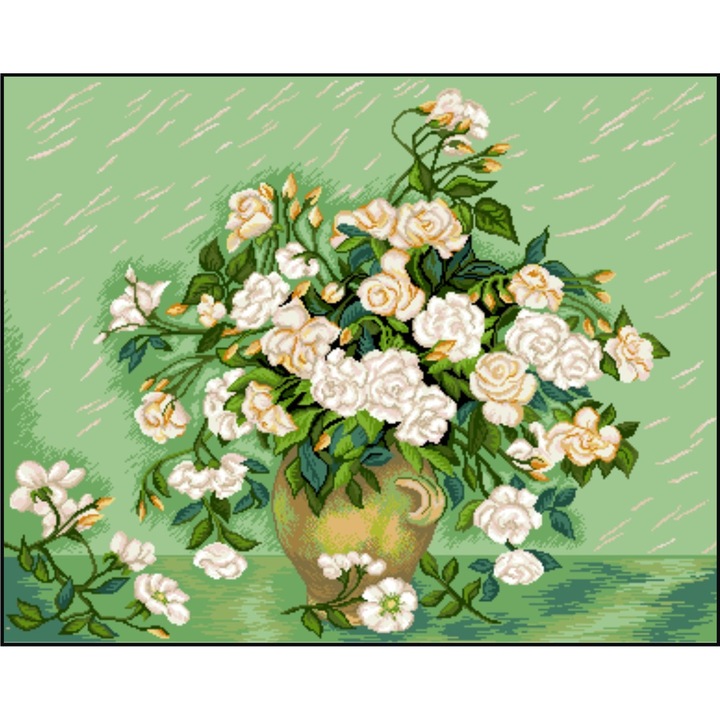 Ploaie de trandafiri - kit goblen cu panza imprimata