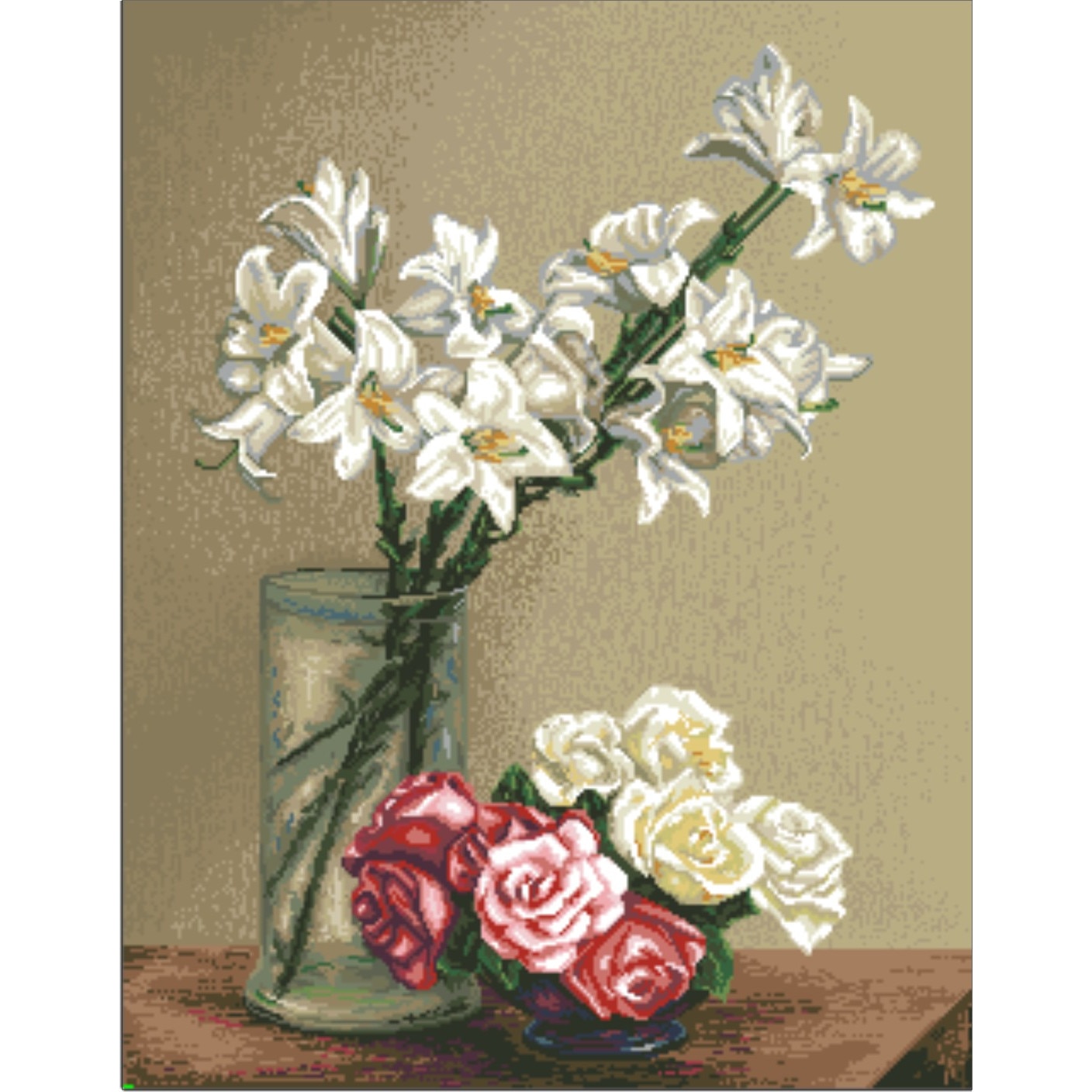 Crini si roze - kit goblen cu panza imprimata
