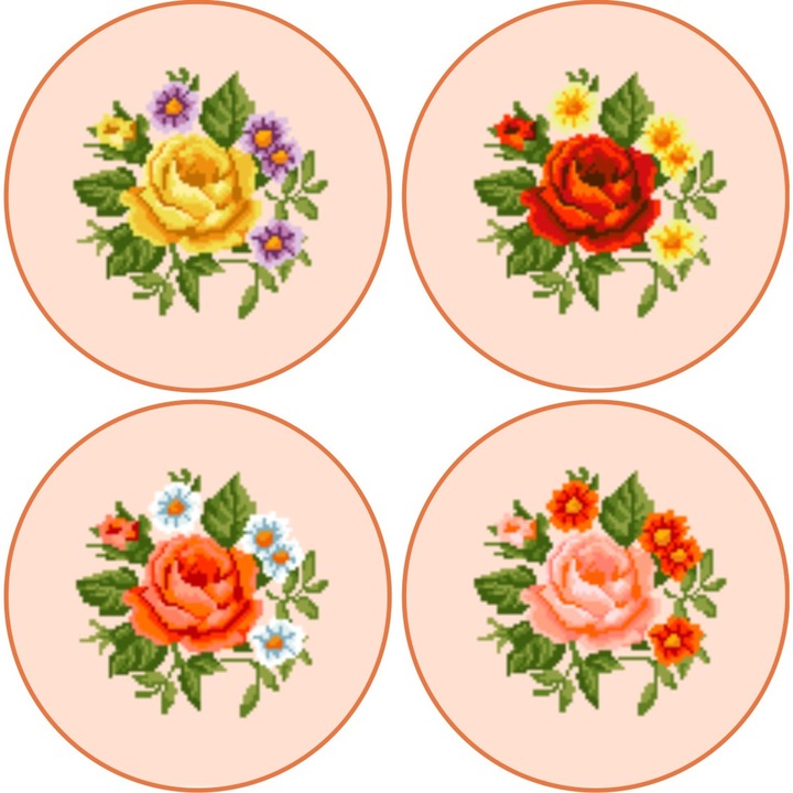 Trandafiri set pentru laseta - set 4 kit-uri goblen cu diagrama alb-negru